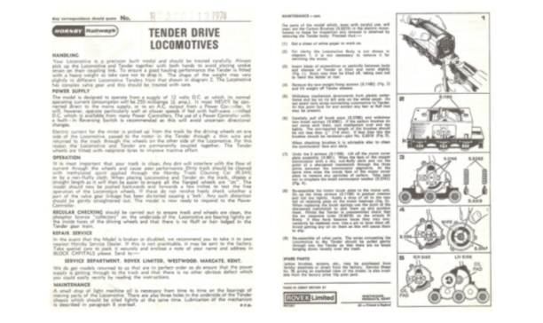 Maintenance sheet for Hornby tender drive locomotives